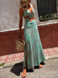Unique Tie-dye Print Cutout Design Slit Stretch Dress