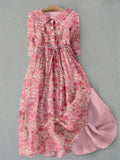 Japanese Cherry Blossoms Pattern Lace-up Cozy Maxi Dress