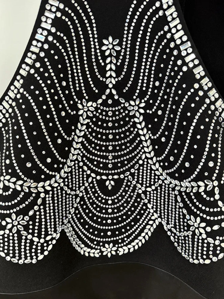 Long Sleeve Crystal Cut Out Detail Suit Black