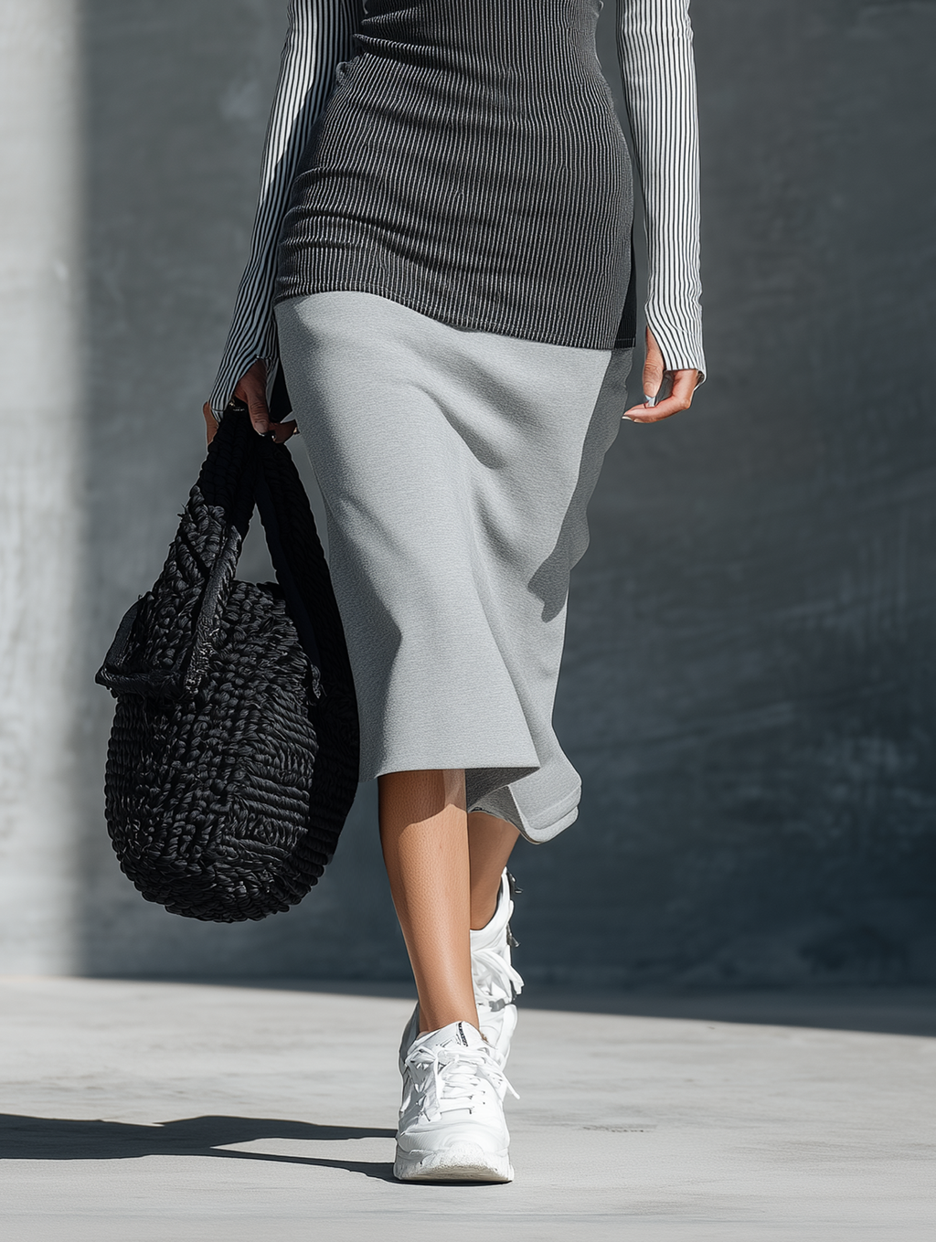 Women's Casual Fitted Long-Sleeve Midi Dress With Ribbed-Knit Panel Detail MDZ2137G7WY