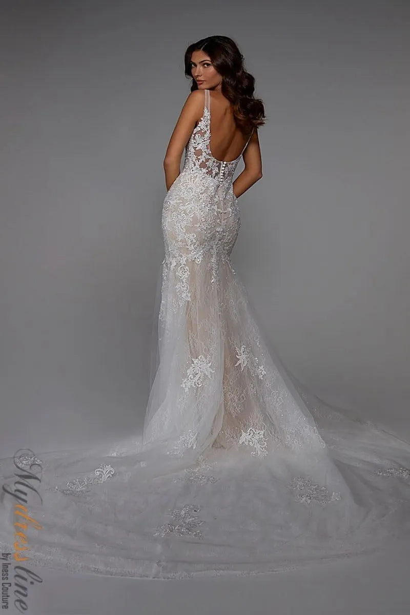 Alyce 7029 elegant lace plunging wedding dress