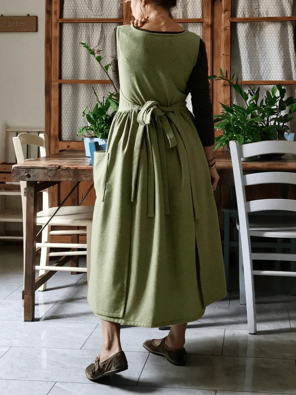 Green and Hazelnut Cotton Apron