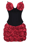 Strapless Floral Two Piece Corset Dress Black Red