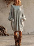 Light Gray Minimalist Pocket Loose Mini Dress