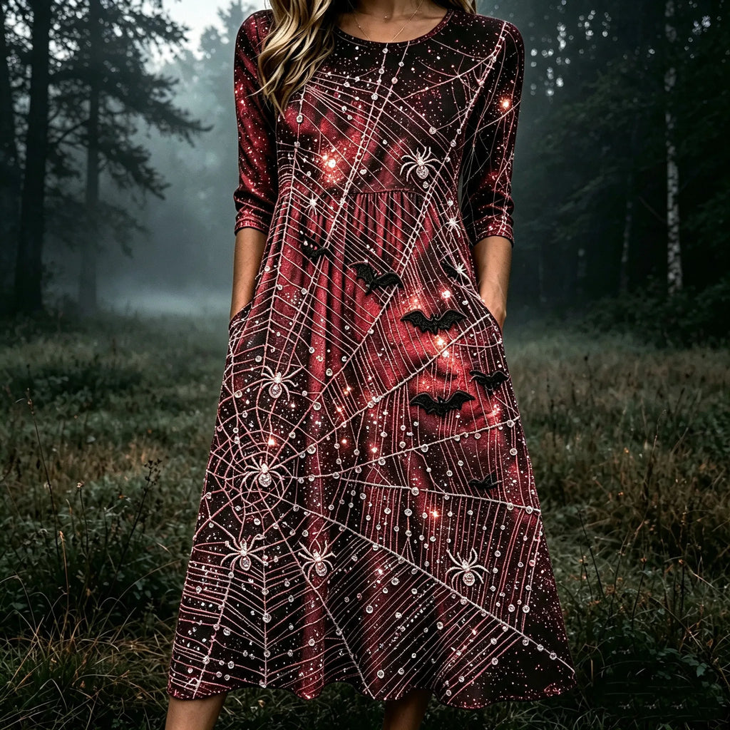 Women's Retro Halloween Style Spider Print Dress