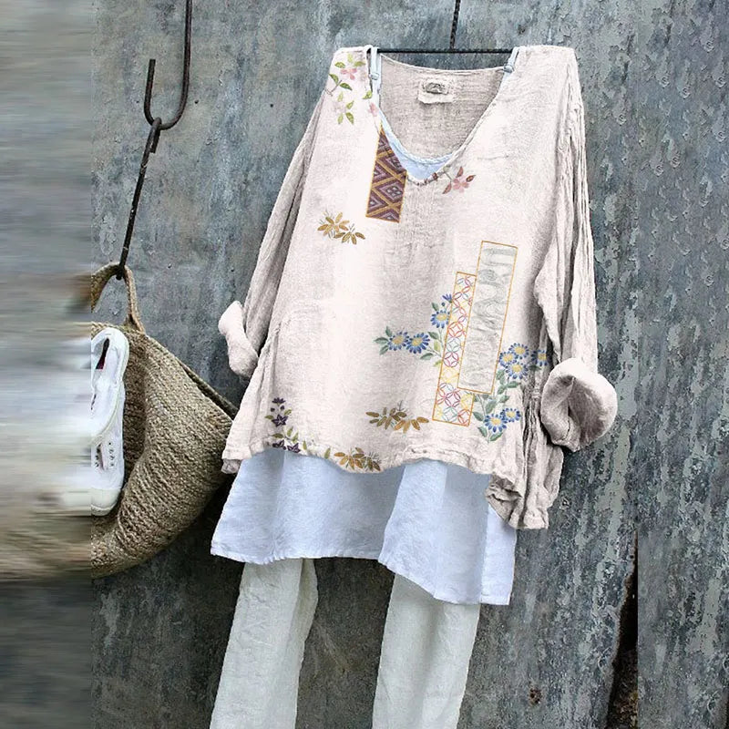 Vintage Japanese Embroidered Linen Blend Cozy Tunic