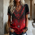 Vintage Gothic Spider Flower Embroidery V Neck Short Sleeve Top