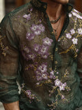 Bohemian Style Embroidered Flower Men's Long-sleeved Shirt
