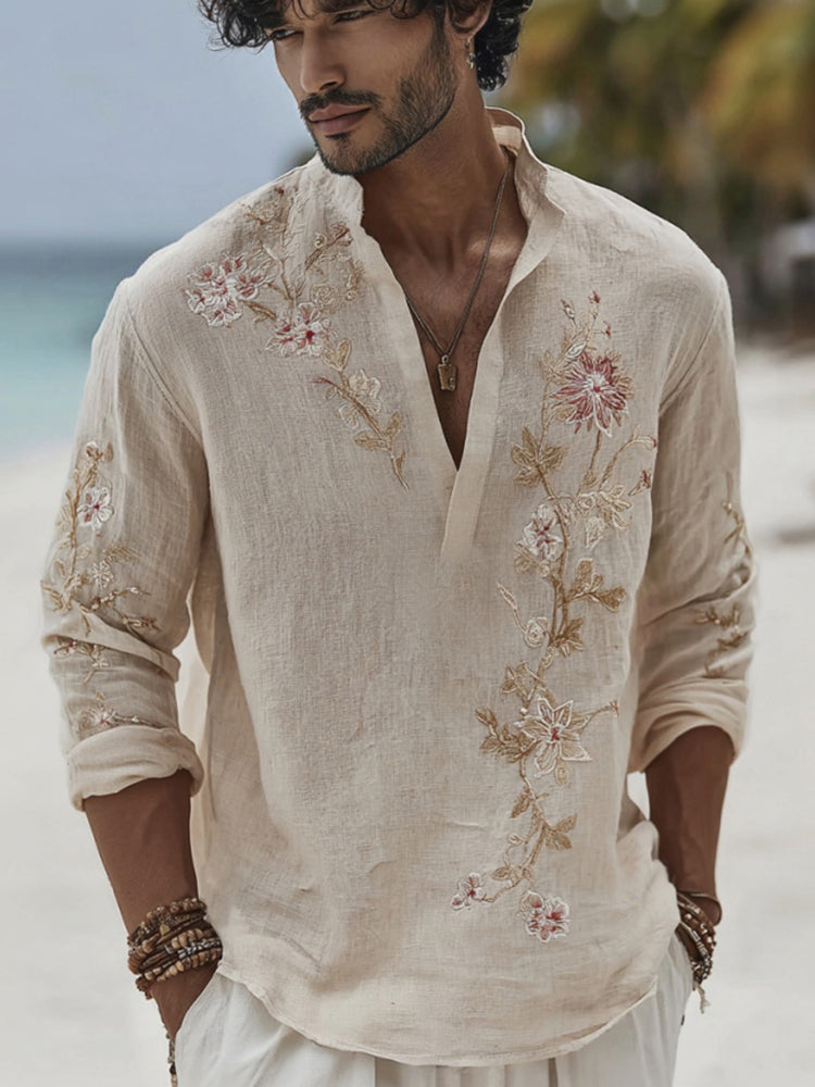 Men's Retro Floral Embroidered Casual Shirt