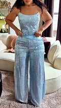 Women Suspender Hot Diamond Top + Pants Sexy Casual Suit