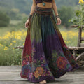 Women's Retro Floral Embroidery Gradient Art Linen Blend Casual Midi Skirt