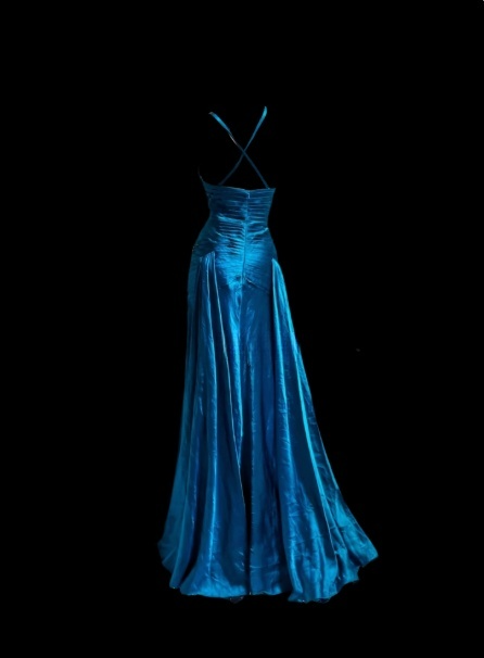 Elegant V-neck Sheath Long Prom Dresses Satin Blue Evening Dresses