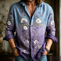 Men's Vintage Floral Print Gradient Long Sleeve Linen Blend Shirt