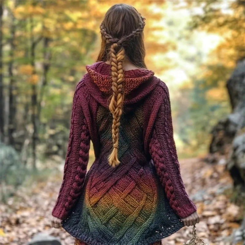 Mystical Celtic Knot Rainbow Gradient Chunky Hooded Cardigan