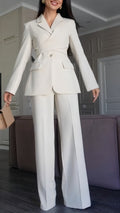 Cross Wrap Tailored Blazer & Wide Leg Pants Suit