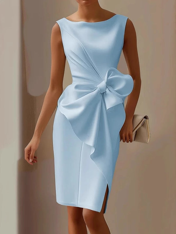 Solid Color Ruffled Bowknot Asymmeyric Sleeveless Elegant Urban Midi Dresses