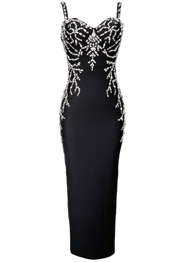 Crystal Embellished Maxi Dress Black