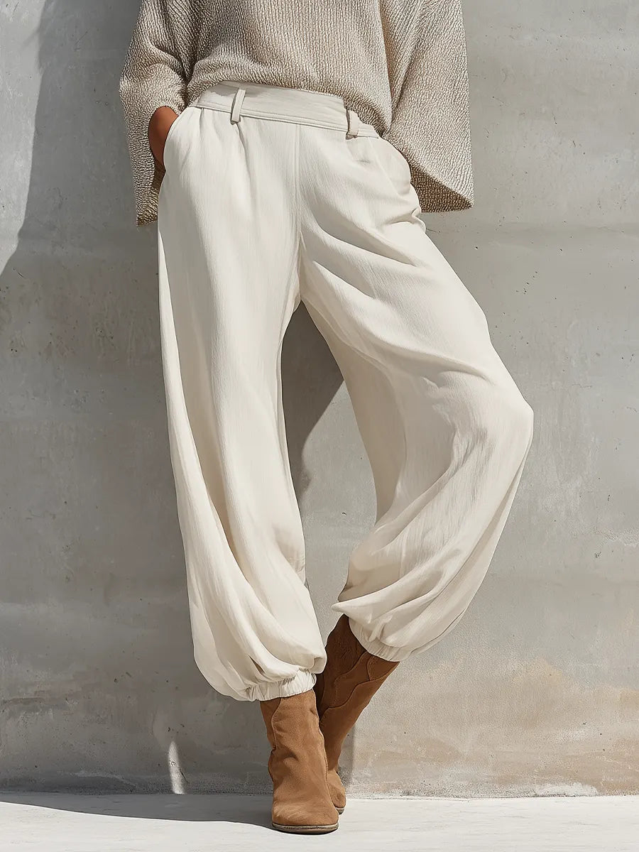 Women's Shimmer Knit Off Shoulder Batwing Sleeve Loose Top White Elastic Cuff Wide Leg Jogger Pants Two Piece Set MDZ1623G3YZJ