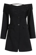 Long Sleeve Mesh Bardot Blazer Dress Black
