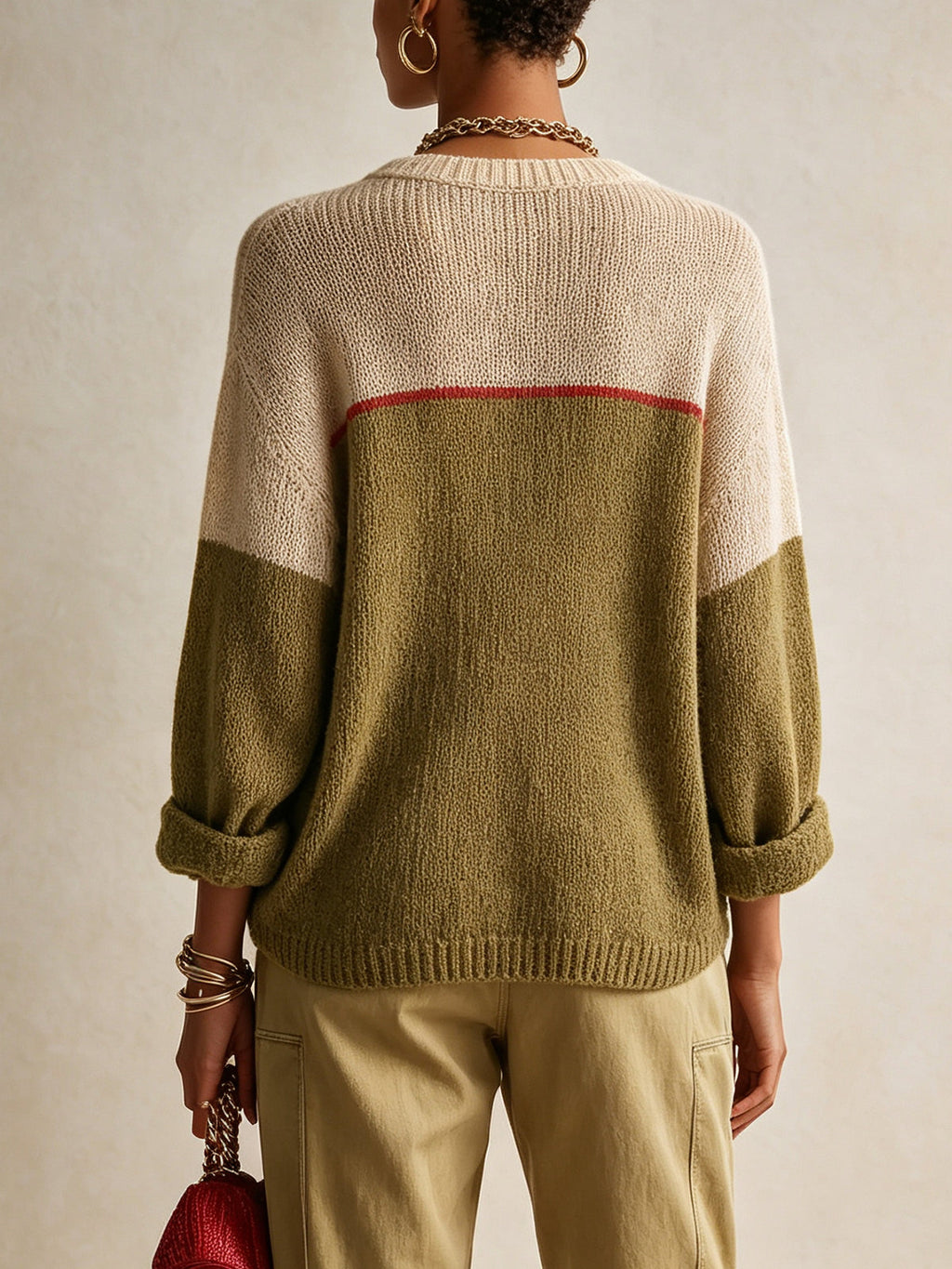 Olive Colorblock Lightweight Knit Sweater