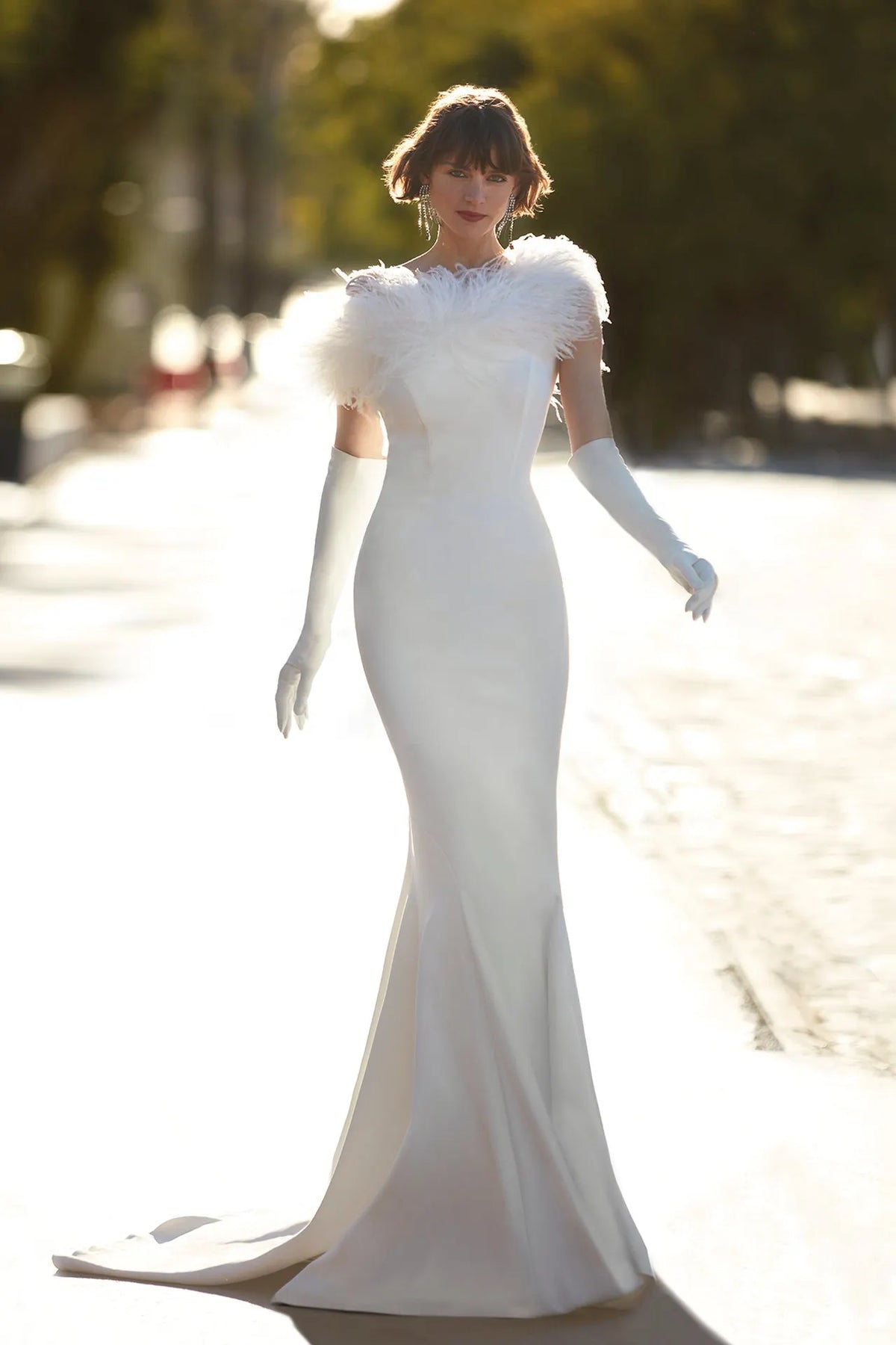 Long sleeves crepe wedding dress
