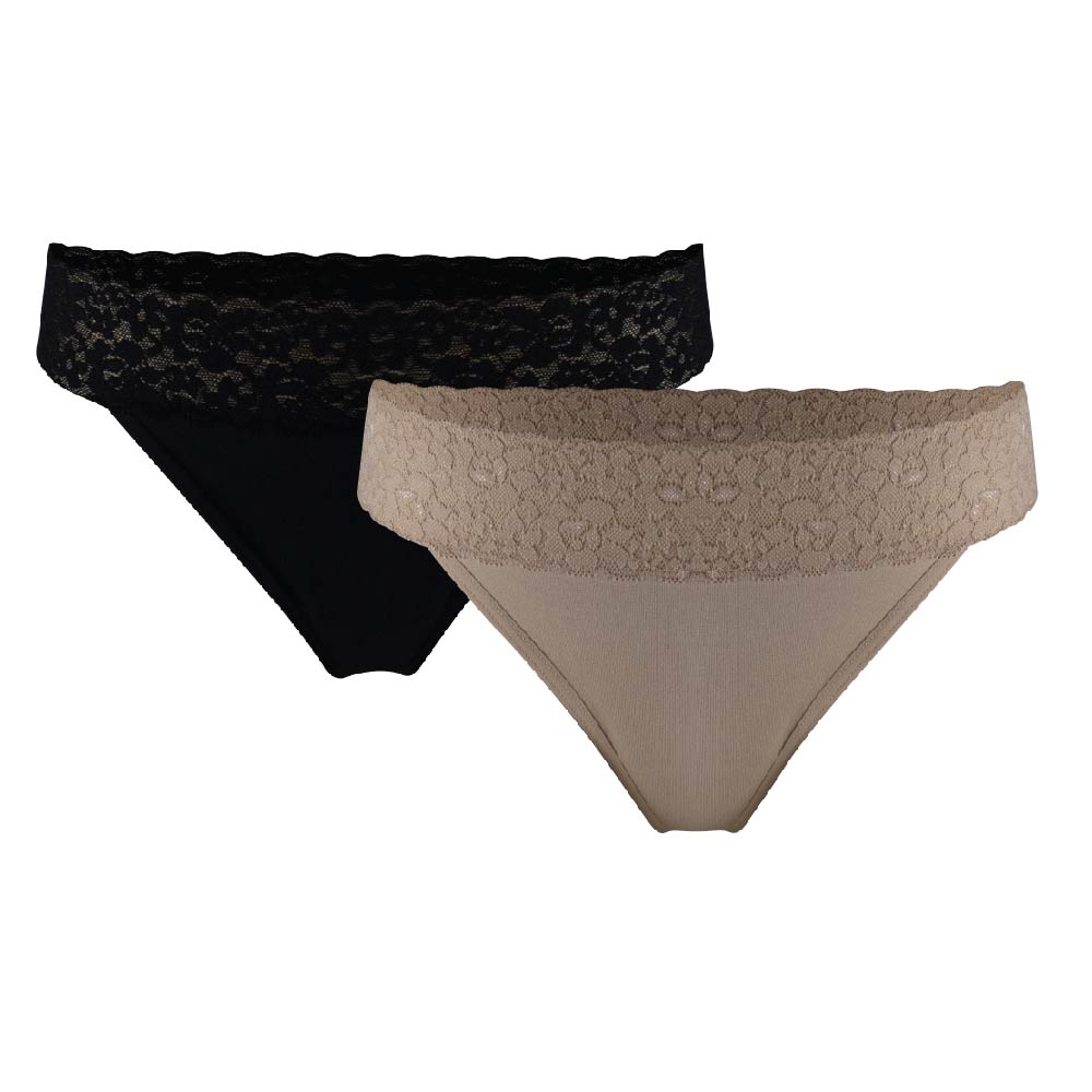 Hipster Lace Cotton Thong 2 Pack Underwear