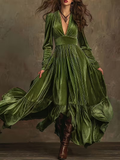 Retro Velvet V-neck Fitted Waist Maxi Dress