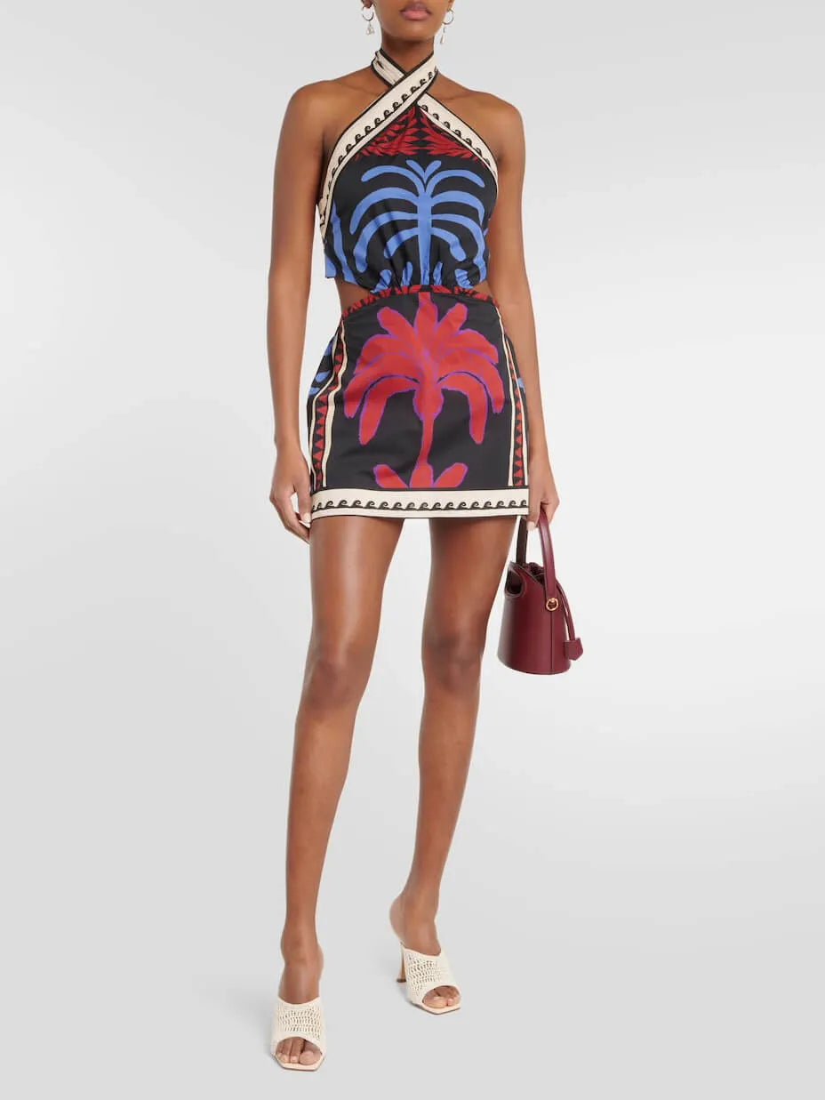 Unique Summer Print Halter Neck Mini Dress