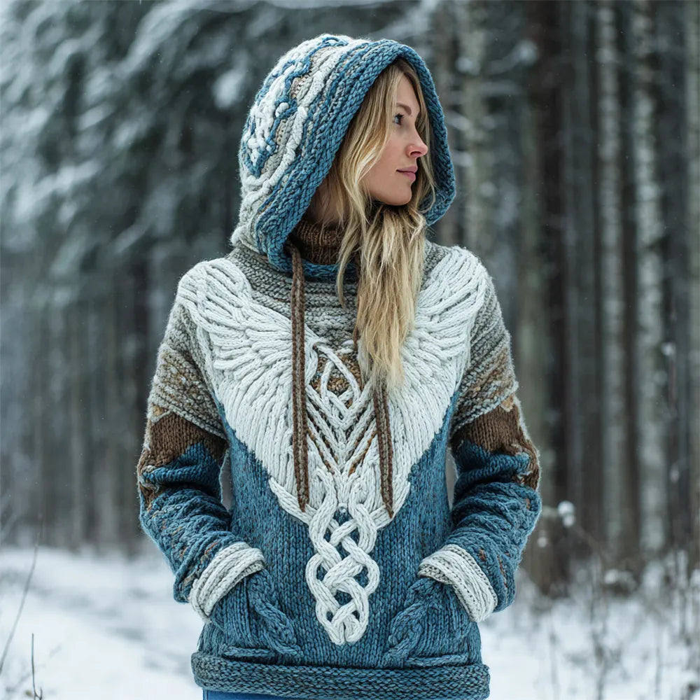 Viking Goddess Wings Women's Knit Hooded Sweater