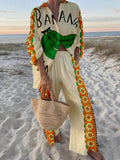 Unique And Fashionable Banana Print Holiday Style Set