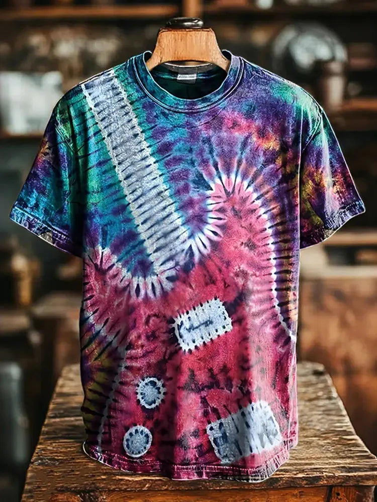 Vintage Tie Dye Guitar Music Hippie Art Print Casual T-shirt