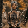 Vintage Viking Mystery Pattern Print Long Sleeve T-shirt