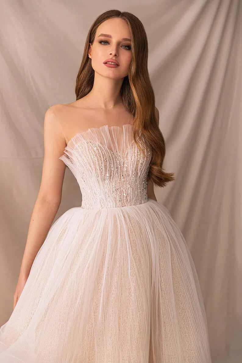 Ball gown wedding dress BS-027, Cathedral wedding dress, Lace wedding dress, ivory wedding dress.