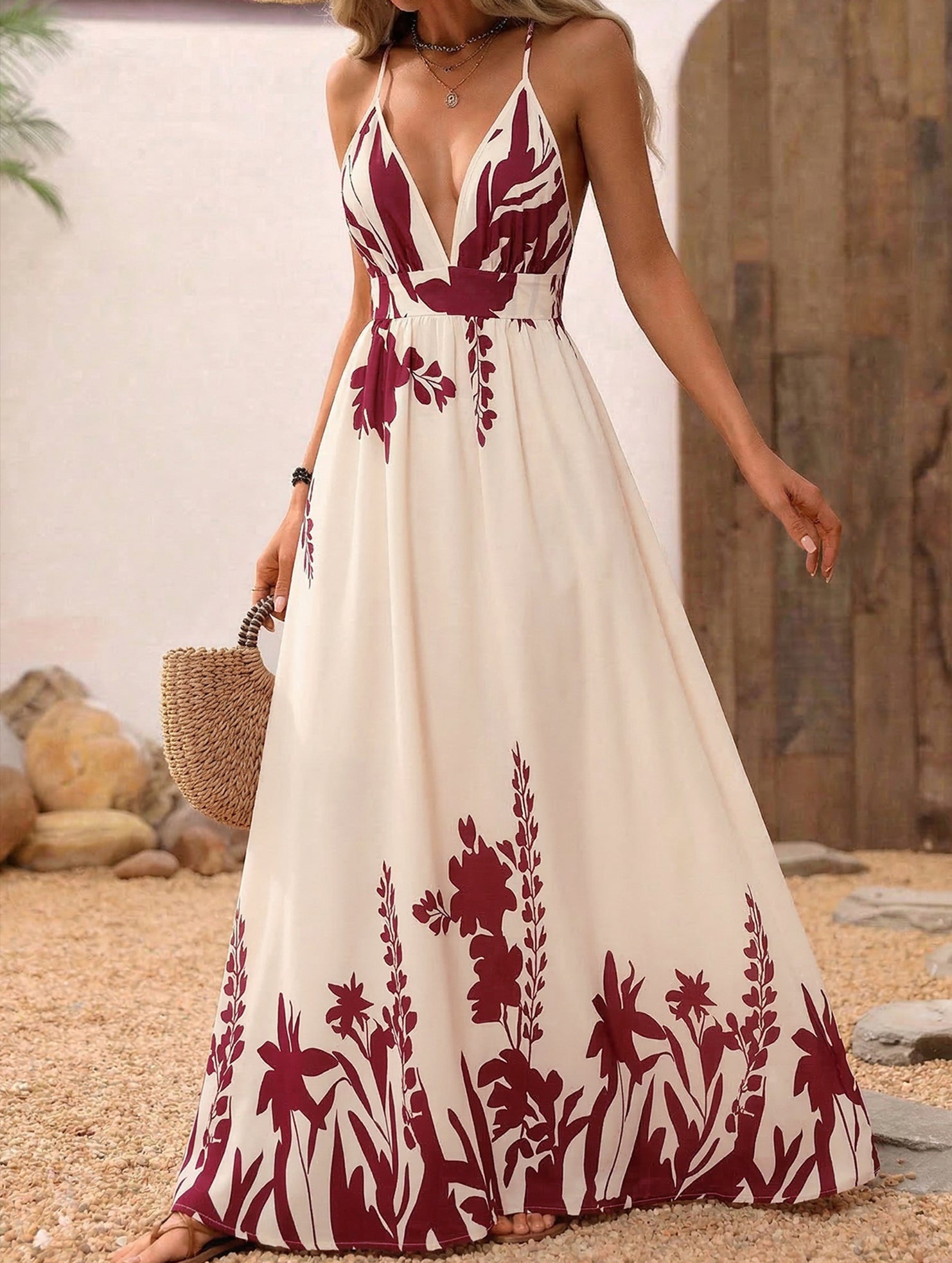 Floral Print Backless Cami Maxi Dress_CWDMD02683
