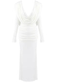 Long Sleeve Draped Backless Maxi Dress White