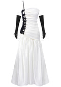 One Shoulder Velvet Insert Maxi Dress Black White