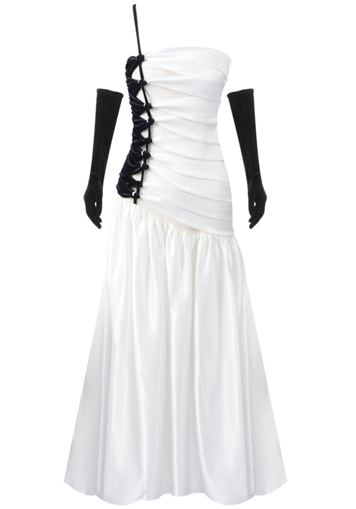 One Shoulder Velvet Insert Maxi Dress Black White