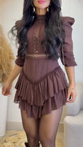 Lace & Chiffon Ruffle Mini Dress