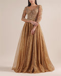 Women's V-neck Long Sleeve Mesh Sequin Dress - 01