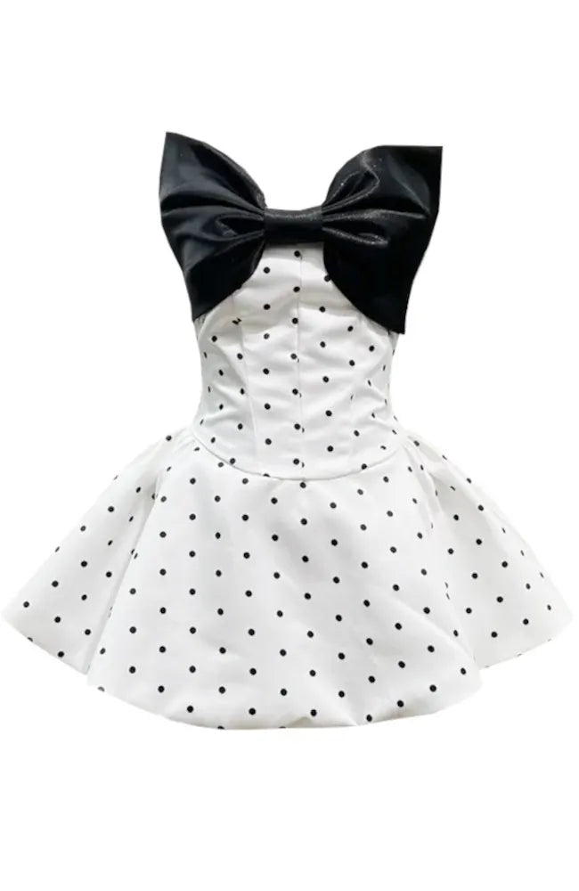 Strapless Bow Corset A Line Dress Black White