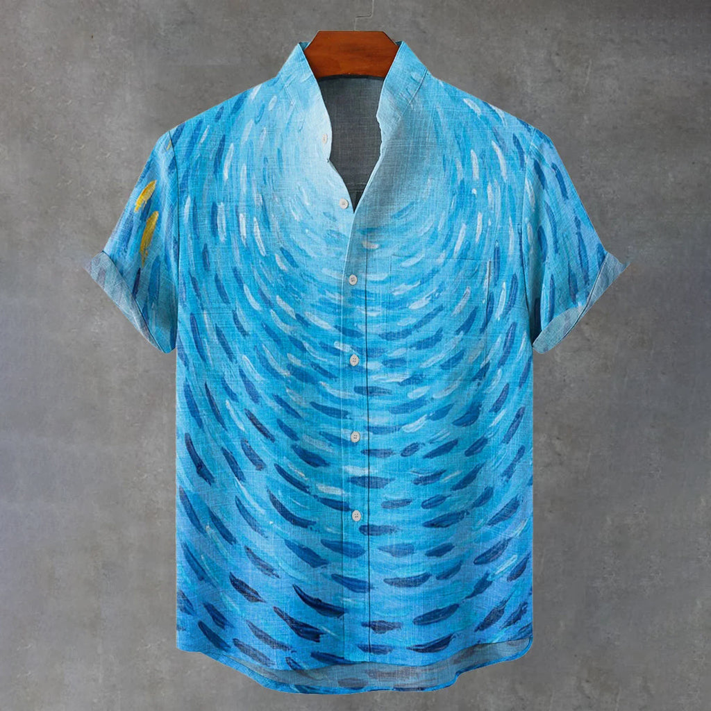 Japanese-style Ocean Pattern Art Print Casual Shirt