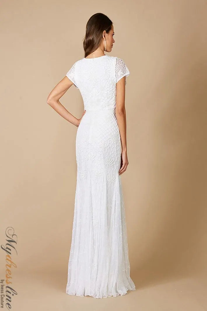 Lara 51068 simple short sleeve zipper wedding dress