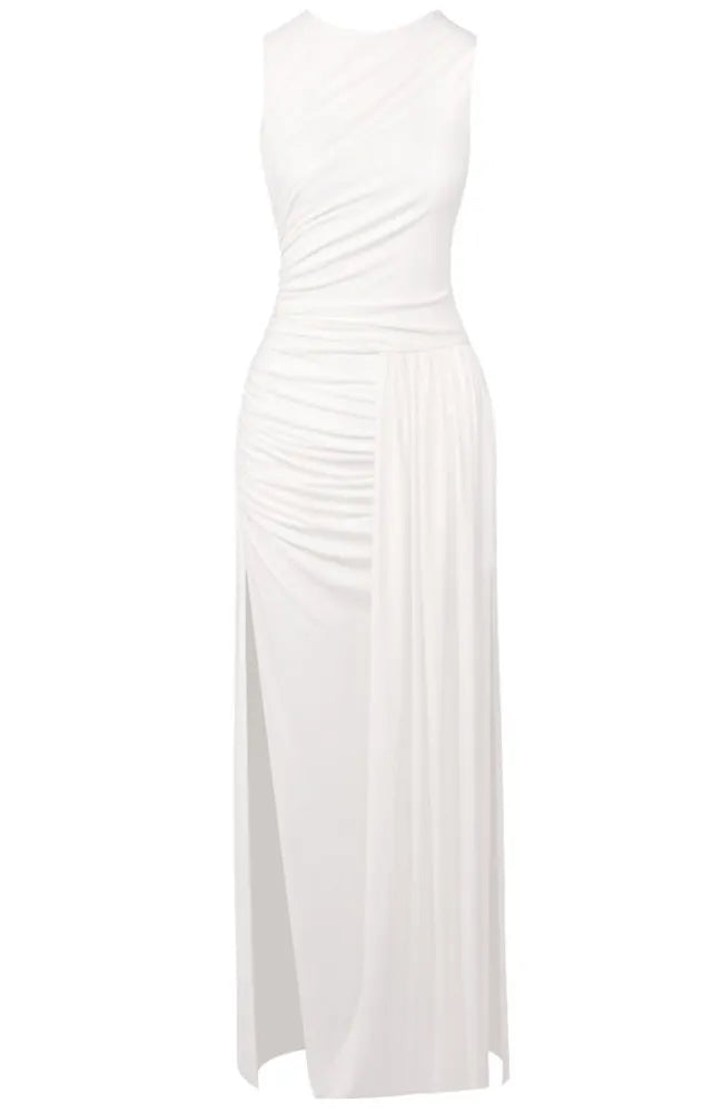 Draped Design Maxi Dress White