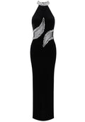 Halter Crystal Maxi Velvet Dress Black