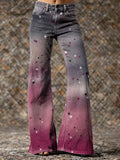 Women's Vintage Pink Purple Gradient Star Art Printed Casual Slim  Wide Leg Pants