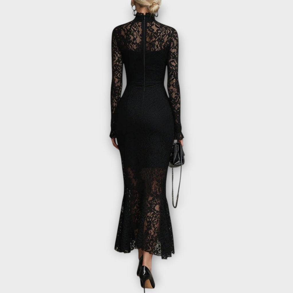 Elegant Lace High-Neck Midi Dress