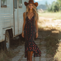 Western Cowgirl Vintage Floral Irregular Hem Dress