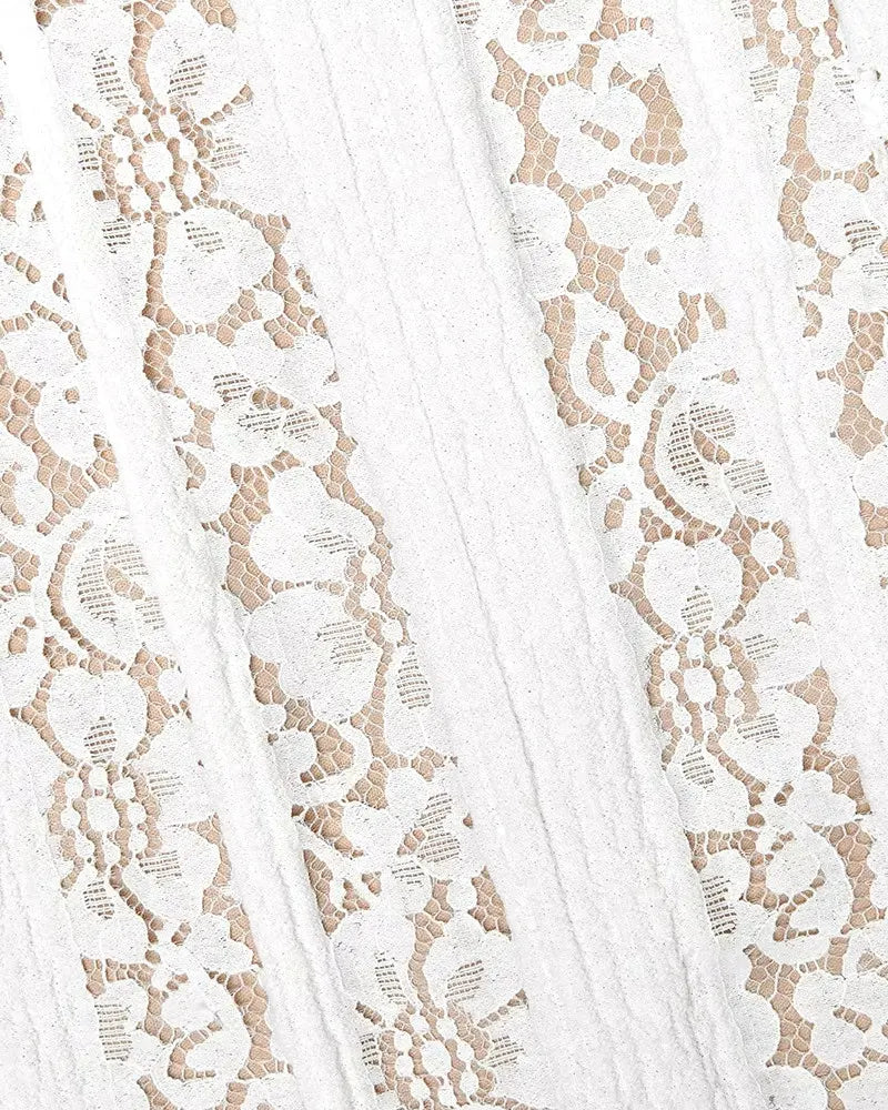 Long Sleeve Bardot Lace Insert Dress White