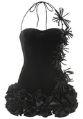 Halter Corset Floral Dress Black