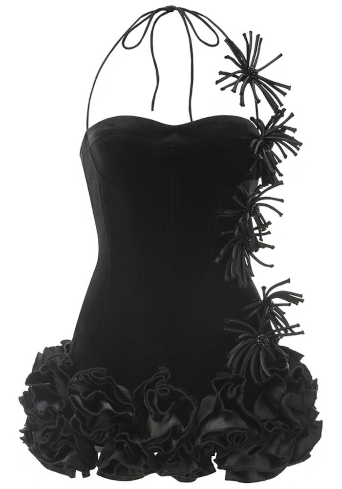 Halter Corset Floral Dress Black